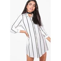 Wide Stripe Shirt Dress - white