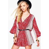 Wide Sleeve Printed Playsuit - multi