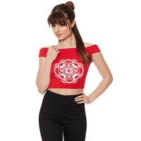 Wilma Bardot Crop Top - Red