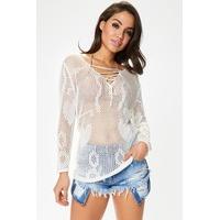 wilma white loose knit beach cover up