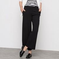 Wide Leg Cropped Trousers with Hook Fastening