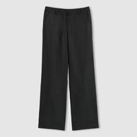 wide leg linen trousers with zip fastening