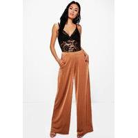 wide leg slinky trousers camel