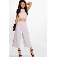 Wide Leg Cropped Tailored Trousers - grey