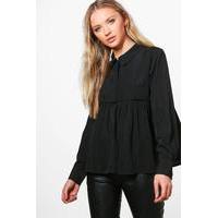 Wide Hem Button Up Shirt - black