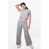Wide Leg Trouser & Top Knitted Lounge Set - grey