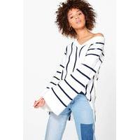 wide sleeve striped oversized jumper white