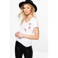 Willow V Neck Embroidered Tee - white