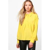 Wide Hem Button Up Shirt - yellow