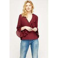 Wine Contrast Frilled Blouse