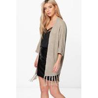 Wide Sleeve Fringed Cardigan - mocha