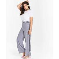 Wide Leg Trouser with Velour Stripe Reg