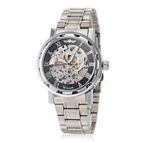 winner mens elegant skeleton hollow dial silver steel band mechanical  ...