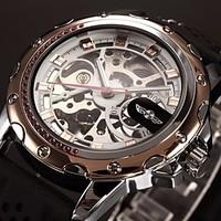 winner mens auto mechanical skeleton watch gold case silicone band wri ...