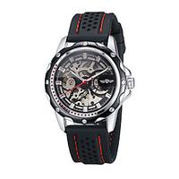 WINNER Men\'s Watch Black Rubber Band Automatic Mechanical Skeleton Watch Cool Watch Unique Watch