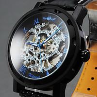 winner mens hollow skeleton manual mechanical leather band wrist watch ...