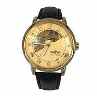 WINNER Men\'s Hollow Gold Skeleton Mechanical Leather Band Wrist Watch Cool Watch Unique Watch