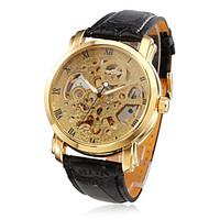 winner mens pu analog mechanical wrist watch black cool watch unique w ...