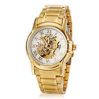 winner mens roman number hollow dial gold steel band automatic self wi ...