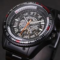 WINNER Men\'s Wrist watch Mechanical Watch Hollow Engraving Automatic self-winding Stainless Steel Band Black