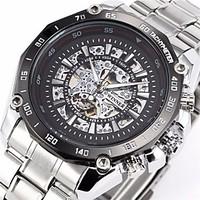 WINNER Men\'s Auto-Mechanical Fashion Skeleton Silver Steel Band Wrist Watch Cool Watch Unique Watch