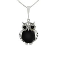 Wild Life Collection Necklace Owl Silver And Whitby Jet