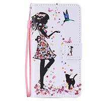 woman cat painted pu phone case for huawei p8 litep8