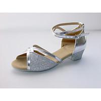 Women\'s/Kids\' Dance Shoes Latin Leatherette/Paillette Flat Heel Blue/Pink/Silver/Gold