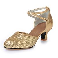 womens dance shoes modern shoes leatherette sequins latin heels chunky ...