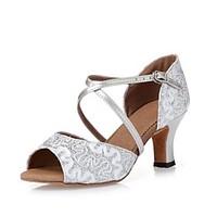 womens dance shoes satin satin latin heels chunky heel indoor silver c ...