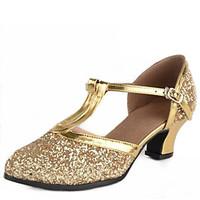 Women\'s Dance Shoes Sandals Paillette Low Heel Gold/Silver