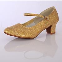 Women\'s Dance Shoes Satin / Sparkling Glitter Latin Ballroom Heels Chunky Heel Indoor Silver / Gold