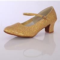 womens dance shoes satin sparkling glitter latin ballroom heels chunky ...