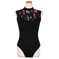 Women\'s high neck sleeveless floral pattern Cotton Leotards dance dresses 1 Piece Black