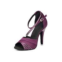 Women\'s Latin Ballroom Dance Shoes Jazz / Swing Shoes / Salsa / Samba Satin Rhinestone Customized Heel Blue / Purple