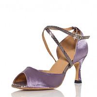 Women\'s Dance Shoes Latin / Jazz / Swing Shoes / Salsa / Samba Satin Customized Heel Green / Purple Sandals