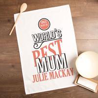 Worlds Best Mum Tea Towel with Name & Date