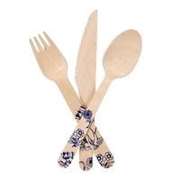 Wooden Cutlery with Blue Floral Delft Print