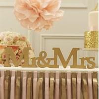 Wooden Mr and Mrs Sign - Gold