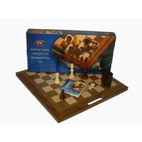 wooden 3 in 1 chessdraughtsbackgammon compendium