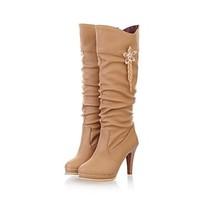 womens fall winter fashion boots leatherette dress stiletto heel buckl ...