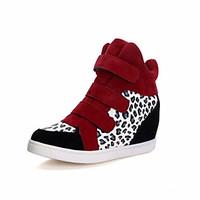 Women\'s Spring Summer Fall Winter Leatherette Outdoor Casual Wedge Heel Magic Tape Split Joint Black Red