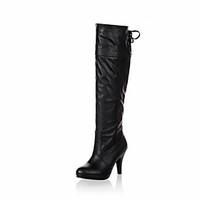 womens fall winter fashion boots leatherette dress chunky heel lace up ...