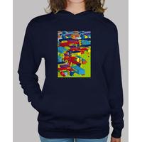 woman hooded sweater, navy / city