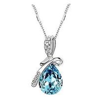 Women\'s Pendant Necklaces Crystal Drop Crystal Rhinestone Platinum Plated Alloy Fashion Elegant Rose Red Green Blue Champagne Jewelry For