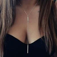 Women\'s Pendant Necklaces Long Necklace Y Shaped Alloy Fashion European Simple Style Long Double-layer Silver Golden Jewelry ForParty