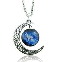 Women\'s Pendant Necklaces Moon Gemstone Glass Alloy Unique Design Fashion Galaxy European Red/Blue Red/White White/Blue Blue Purple/Blue