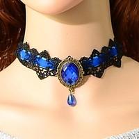Women\'s Choker Necklaces Collar Necklace Statement Necklaces Vintage Necklaces Tattoo Choker Sapphire Gemstone Crystal Lace GemTattoo