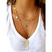 Women\'s Pendant Necklaces Layered Necklaces Wings / Feather Feather Turquoise Alloy Basic Simple Style European Sequins Personalized