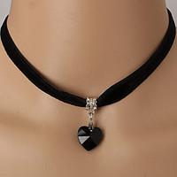 Women\'s Choker Necklaces Pendant Necklaces Tattoo Choker Jewelry Crystal Lace Tattoo Style Pendant Heart Fashion White Black Red Blue